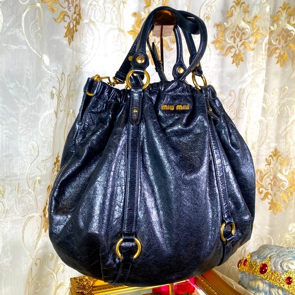 AUTH MIUMIU Vitello Lux Gathered Shopper Shine Bag - Picture 2 of 16